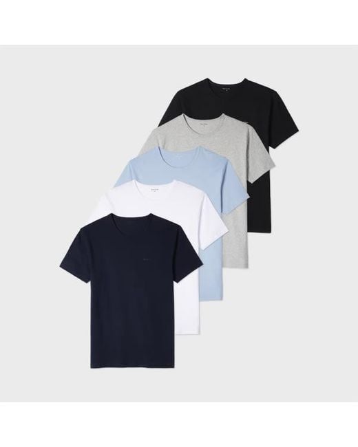 Paul Smith Blue Mixed Organic Cotton Logo Lounge T-Shirts Five Pack for men