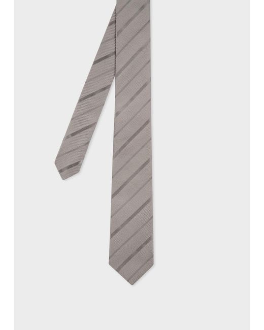Paul Smith White Grey Textured-stripe Cotton-silk Tie for men