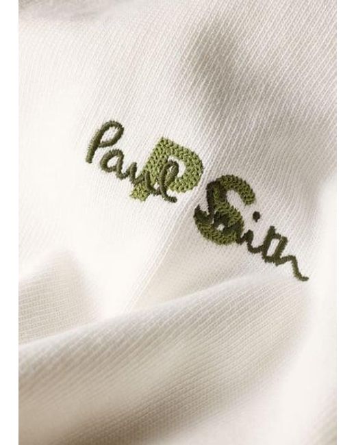 Paul Smith White Embroidered Logo Contrast-Collar T-Shirt for men