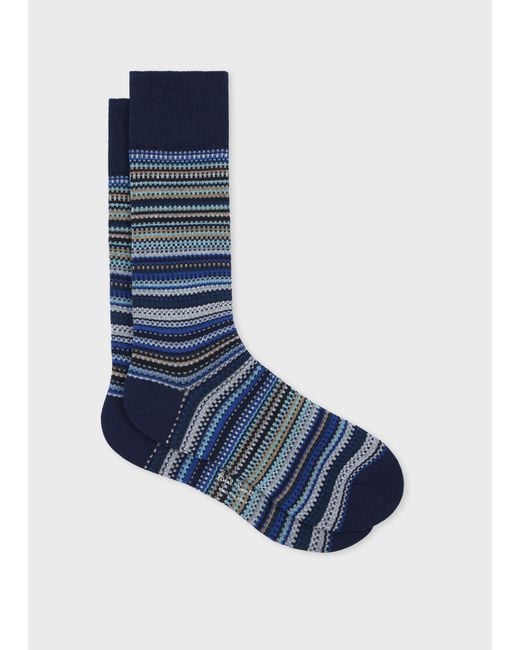 Paul Smith Blue Tonal Stripe Cotton-Blend Pique Socks for men
