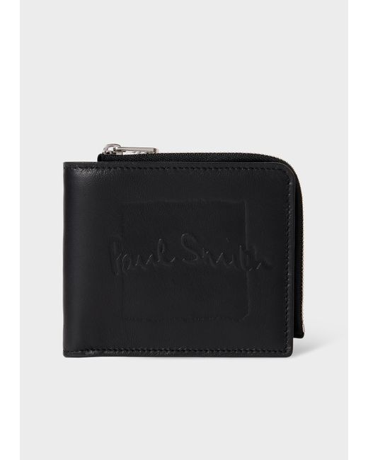 Paul Smith Black Embossed Logo Zip Wallet for men