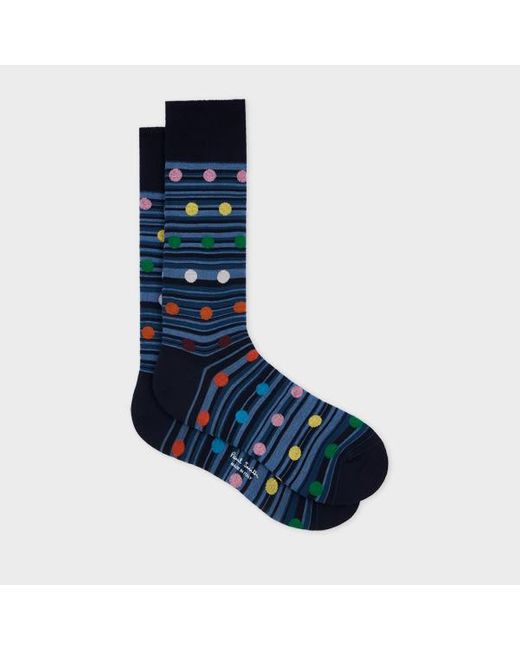 Paul Smith Blue Tonal Stripe And Multicolour Polka Dot Socks for men