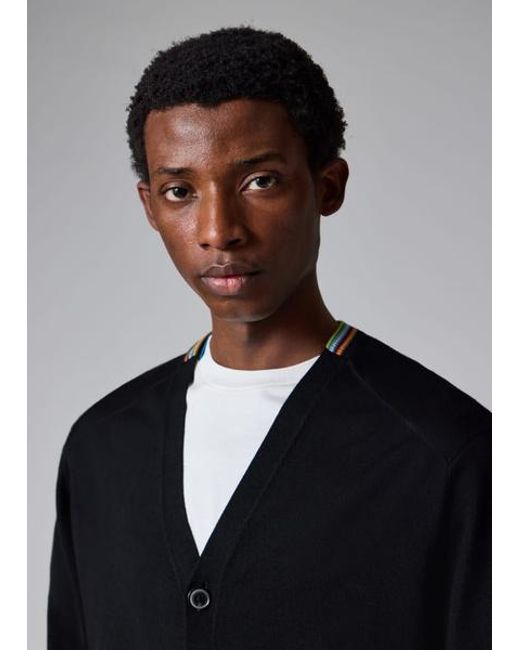 Paul Smith Blue Dark Washable Wool 'Signature Stripe' Cardigan for men