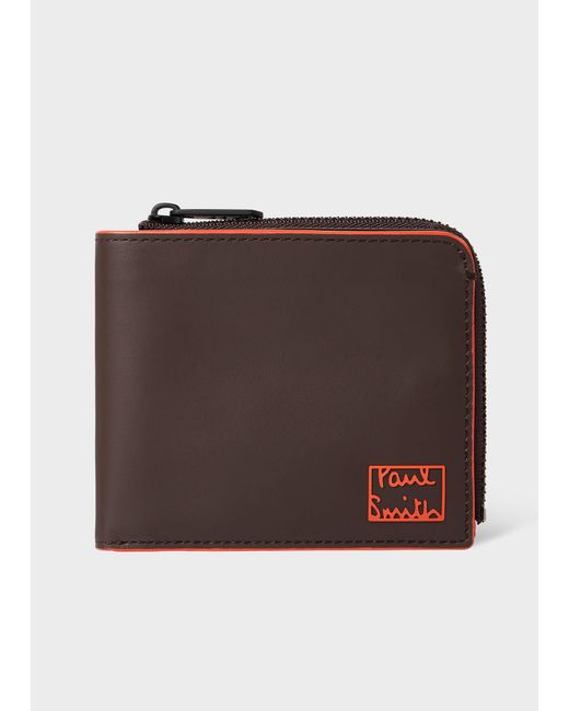 Paul Smith Brown Leather 'Contrast Logo' Billfold And Coin Wallet for men
