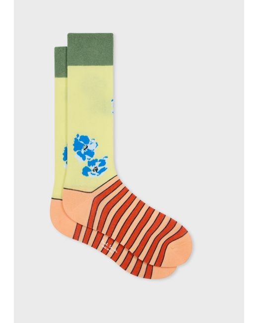 Paul Smith White Floral Stripe Socks for men