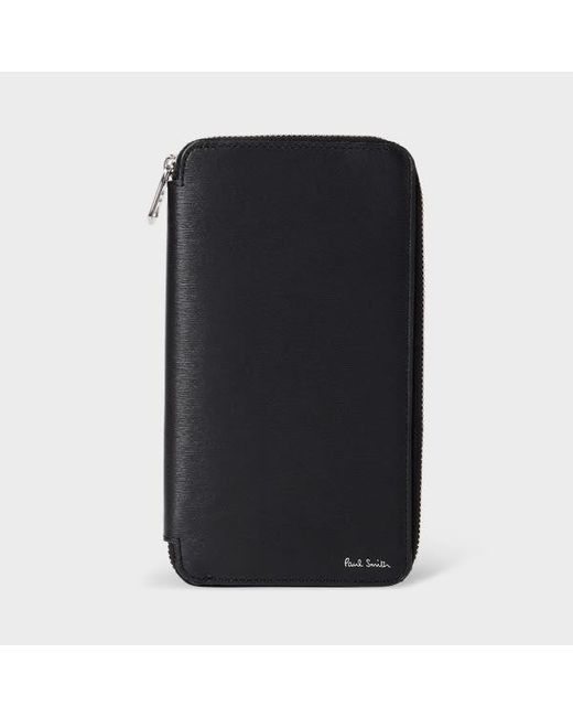 Paul Smith Black Straw-Grain Embossed Leather Contrast Interior Zip Wallet for men