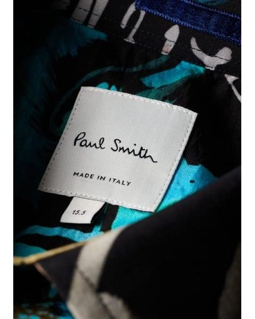 Paul Smith Blue 'Ink Works' Print Viscose-Blend Shirt for men