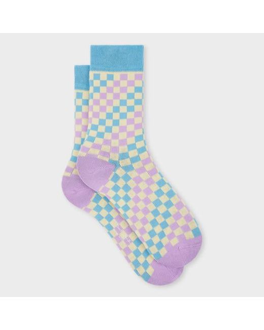 Paul Smith Blue Lilac And Faded Check Socks
