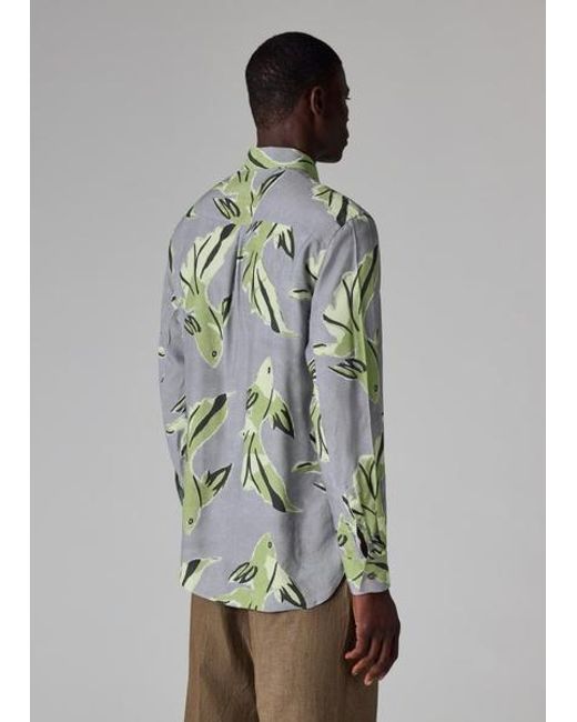 Paul Smith Gray 'Le Peche Fish' Print Viscose Shirt for men