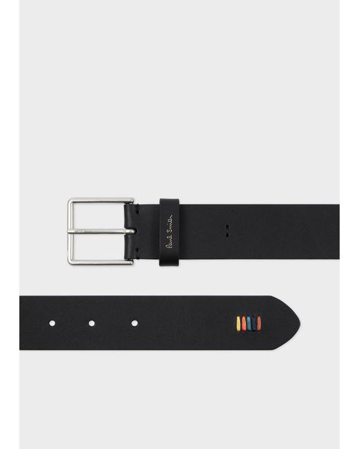 Paul Smith Black Leather 'Artist Stripe' Stitch Belt for men
