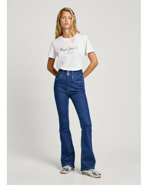 Jeans fit flare y tiro alto Pepe Jeans de color Blue