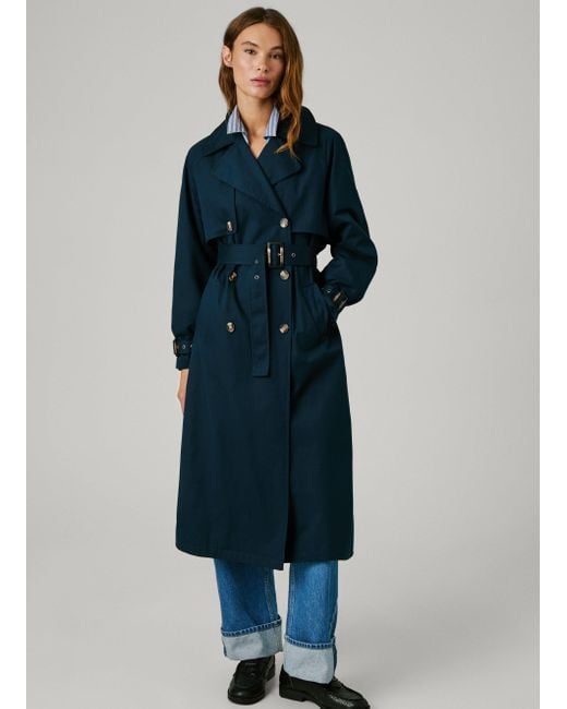 Pepe Jeans Blue Trenchcoat Lang Wasserdicht