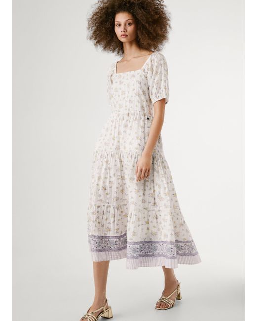 Pepe Jeans Natural Kleid Midi Ganzflächiges Blumenmuster