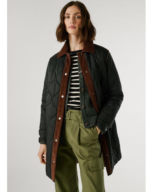 Pepe Jeans Green Daunenjacke Lang Hemdkragen