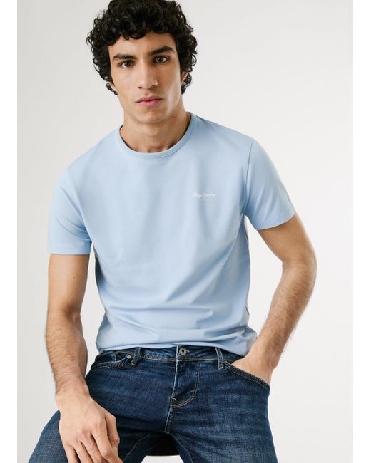 Pepe Jeans T-Shirt Logodruck Slim Fit in Blue für Herren