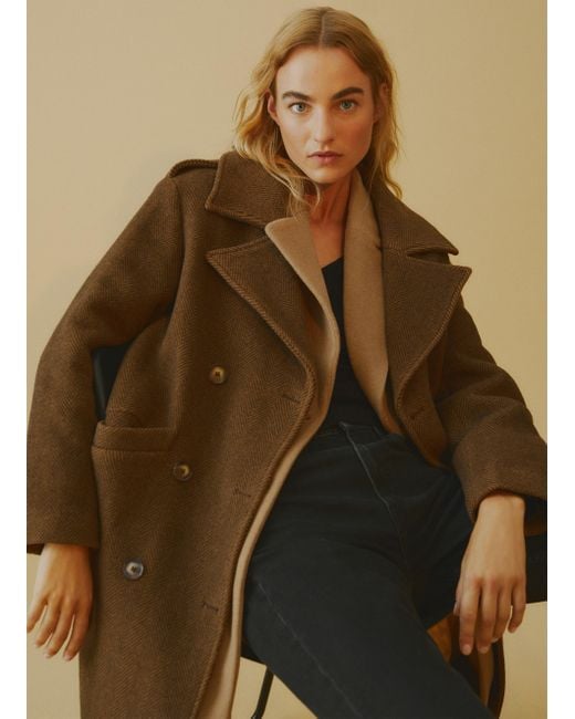 Pepe Jeans Brown Mantel wolle fischgrätmuster