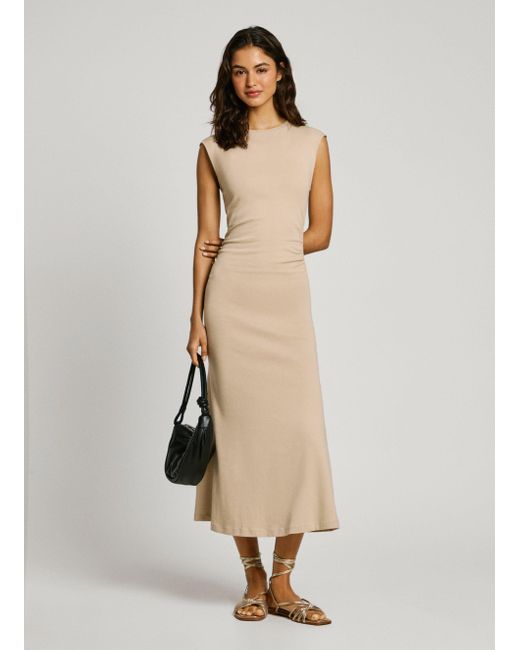 Pepe Jeans Natural Kleid Midi Drapiert