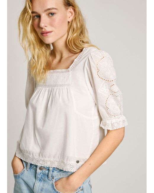 Pepe Jeans Natural Bluse Voile Gestickte Details