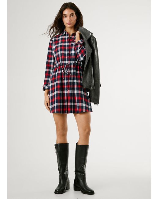 Pepe Jeans Red Kleid Kurz Karomuster Ganzflächig