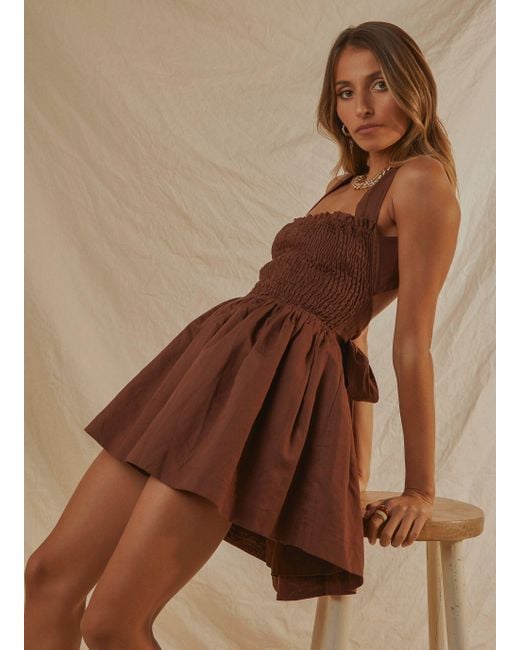 Peppermayo European Towns Linen Mini Dress in Brown Lyst