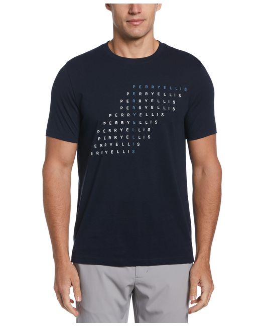 Perry Ellis Blue Logo Cotton T-Shirt for men