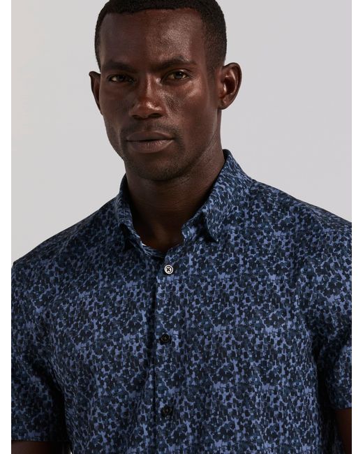 Perry Ellis Blue Slim Fit Watercolor Print Shirt for men