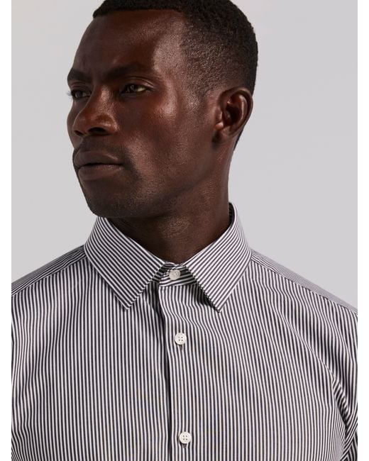 Perry Ellis Men's Gray Slim Fit Bengal Stripe Cotton Dress Shirt