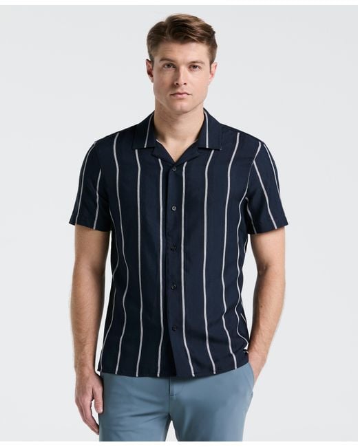 Perry Ellis Blue Ecoveroâ Striped Camp Collar Shirt for men