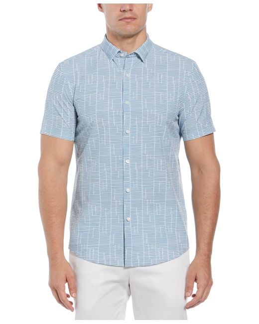 Perry Ellis Blue Total Stretch Slim Fit Geo Tile Print Shirt for men