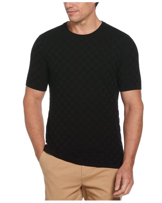 Perry Ellis Black Square Pattern Crew Neck Sweater Shirt for men