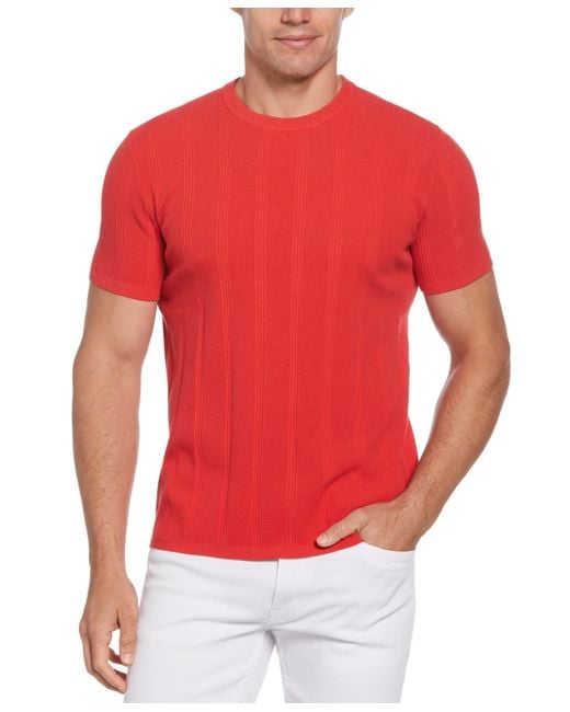 Perry Ellis Red Tech Knit Striped Crew Neck Shirt for men