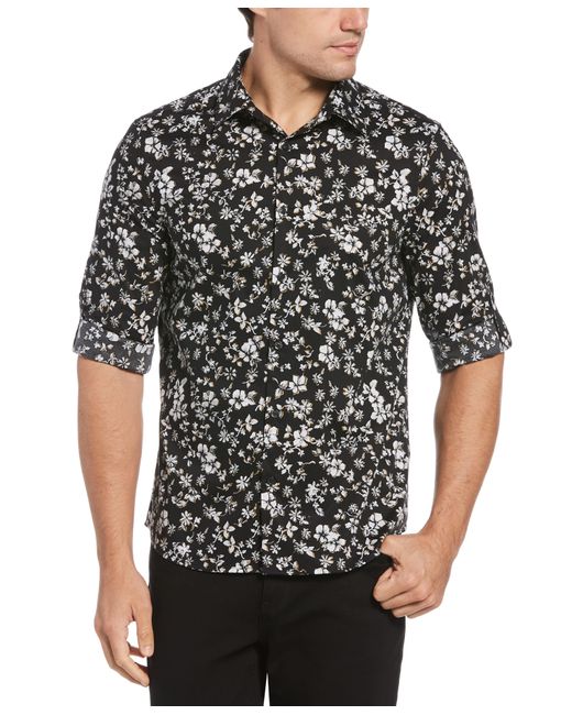 Perry Ellis Black Untucked Water Floral Printed Shirt for men