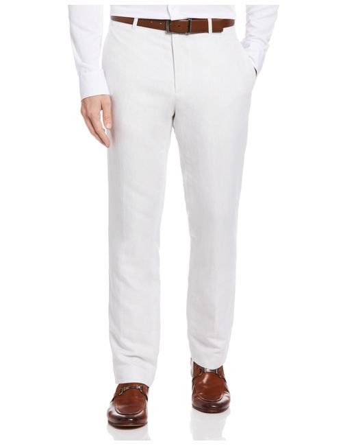 Perry Ellis Slim Fit Linen Blend Twill Flat Front Suit Pant in White for Men Lyst