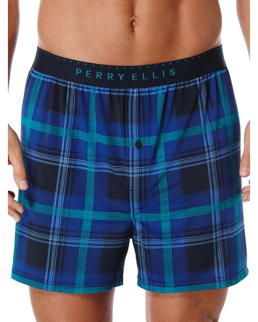 Perry ellis Ibiza Plaid Luxe Boxer Short in Blue for Men | Lyst