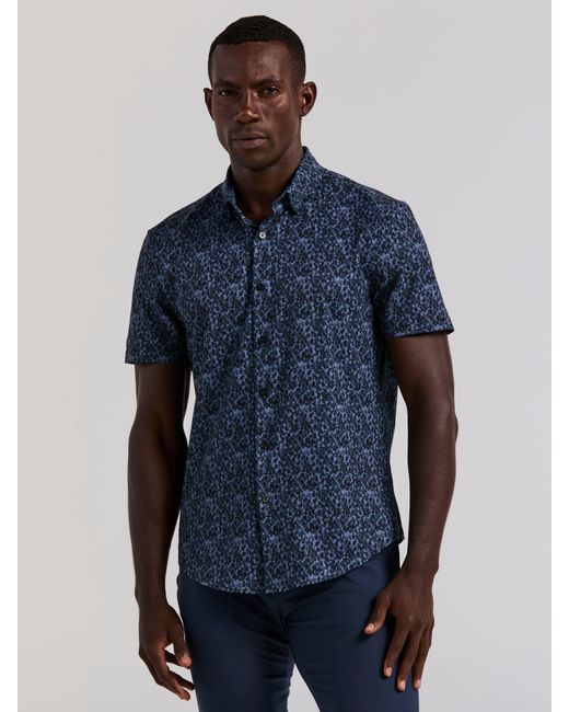 Perry Ellis Blue Slim Fit Watercolor Print Shirt for men