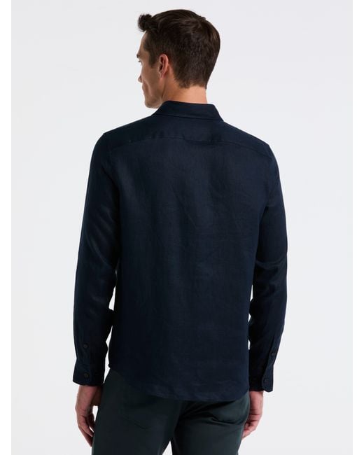 Perry Ellis Blue Linen Long Sleeve Shirt for men