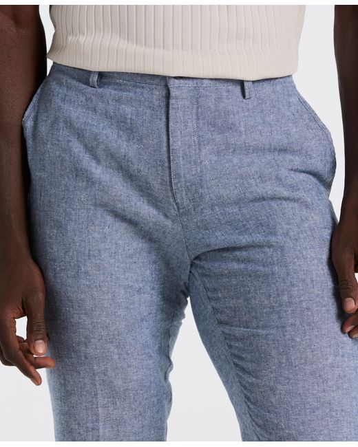 Perry Ellis White Slim Fit Flat Front Linen Blend Chino Pants for men