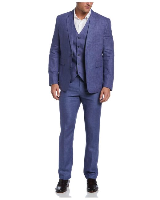 Perry Ellis Blue Cubaveratm Delave Navy Peony Linen Suit for men