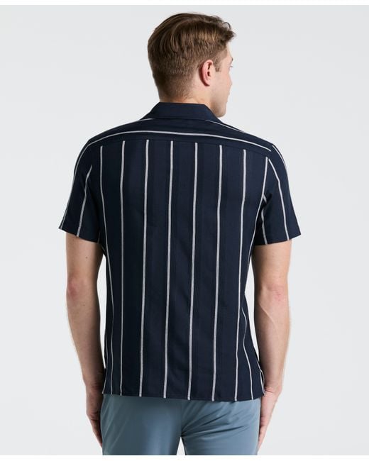 Perry Ellis Blue Ecoveroâ Striped Camp Collar Shirt for men