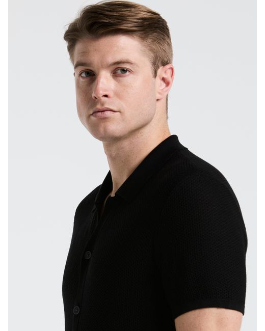 Perry Ellis Black Mesh Button Front Polo Sweater for men