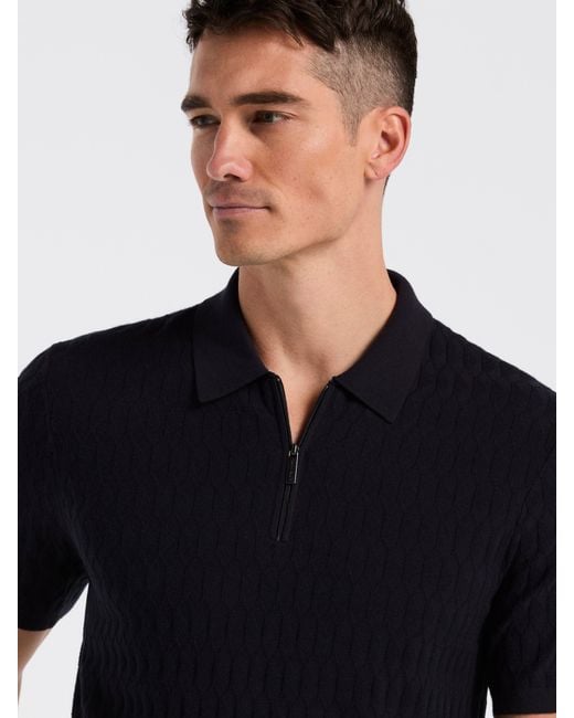 Perry Ellis Black Geometric Pattern Zip Sweater Polo for men