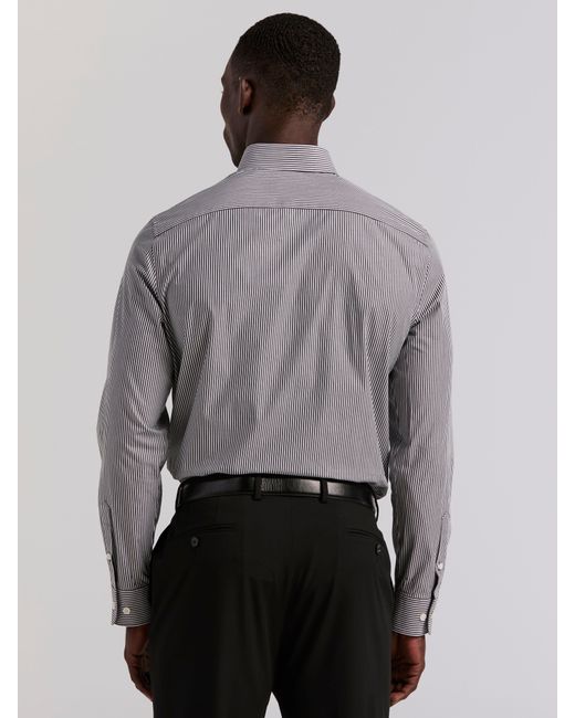 Perry Ellis Men's Gray Slim Fit Bengal Stripe Cotton Dress Shirt