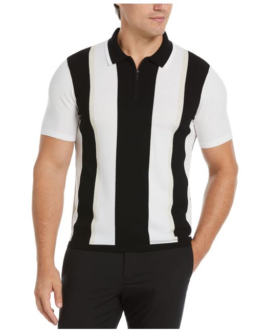Perry Ellis Black Rib Collar Multi Stripe Polo Shirt for men