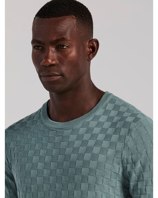 Perry Ellis Gray Square Pattern Crew Neck Sweater T-Shirt for men