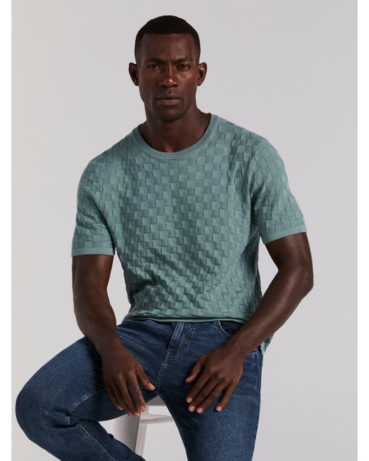 Perry Ellis Gray Square Pattern Crew Neck Sweater T-Shirt for men