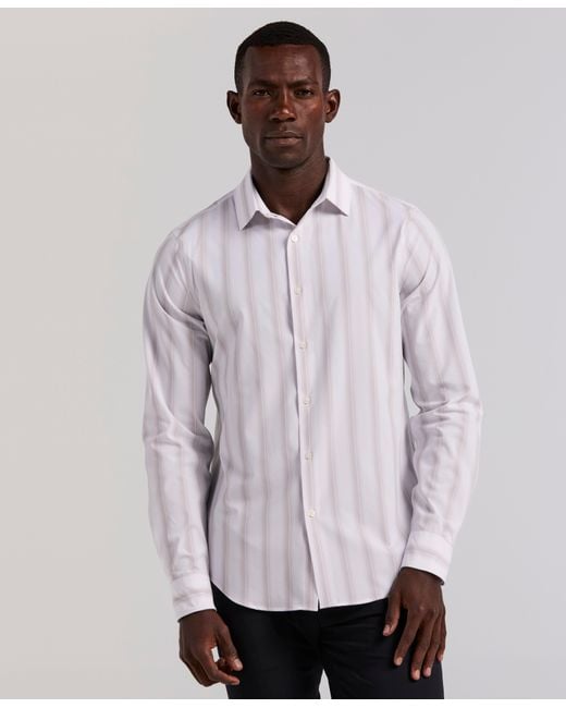 Perry Ellis White Ombre Stripe Long Sleeve Slim Fit Shirt for men