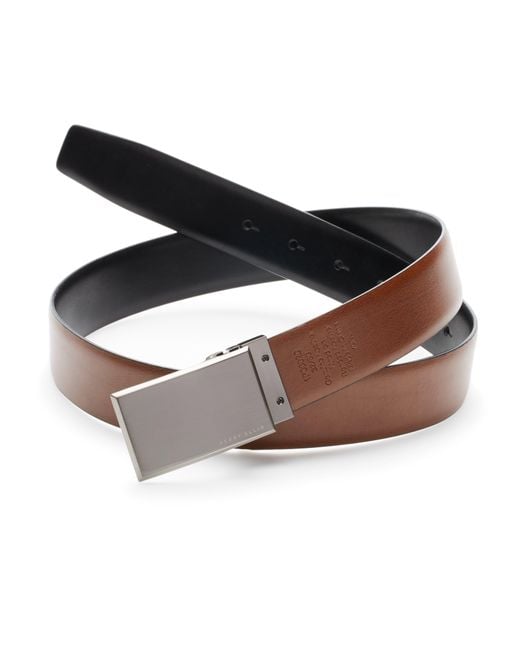 Perry Ellis Brown Pattern Plaque Reversible Leather Belt for men