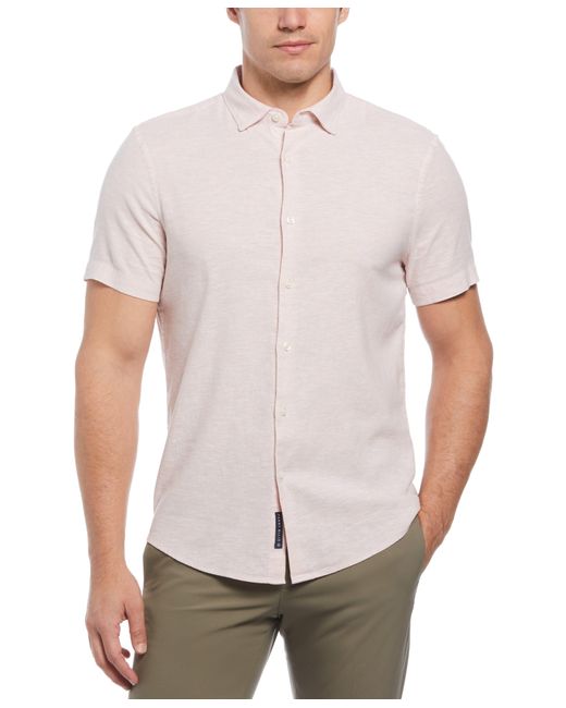 Perry Ellis White Untucked Linen Heather Shirt for men