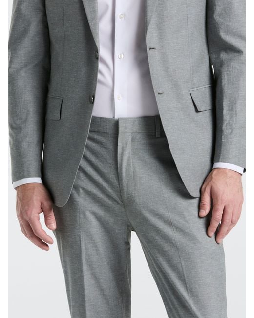 Perry Ellis Gray Slim Fit Solid Linen Blend Suit Jacket for men