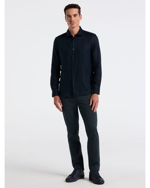 Perry Ellis Blue Linen Long Sleeve Shirt for men